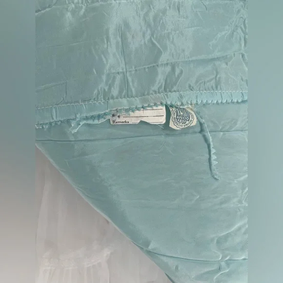 Light Blue 1950s-1960s Fit & Flare Party Dress W/ Bow Back & Embroidered Chiffon - Picture 13 of 16